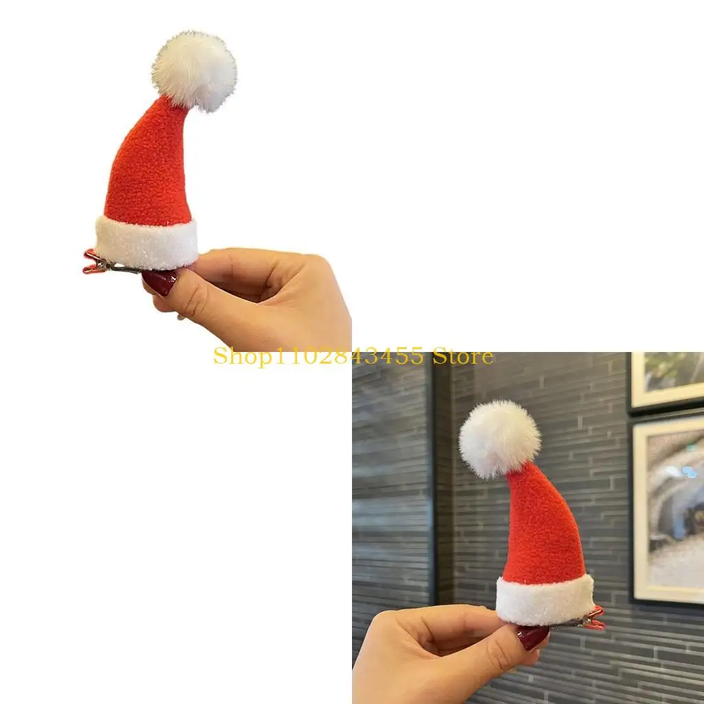 49MC Popular Santa Hats Hair Clip With Strong Hold For Children Seasonal Costume Accessory Festival Theme Hair Pin for Party