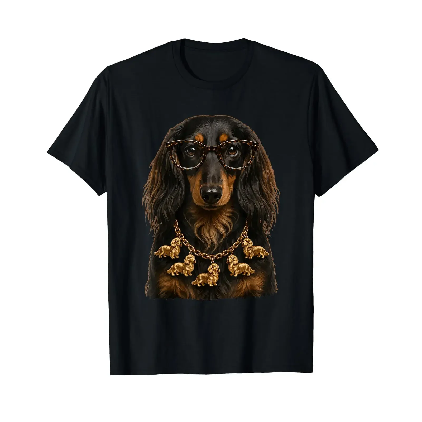 Glam Dackel Mit Brille Glamorous Wiener Dog Boujee Pet T Shirt Vintage Washed Slightly Soft Breathable Versatile Casual-image