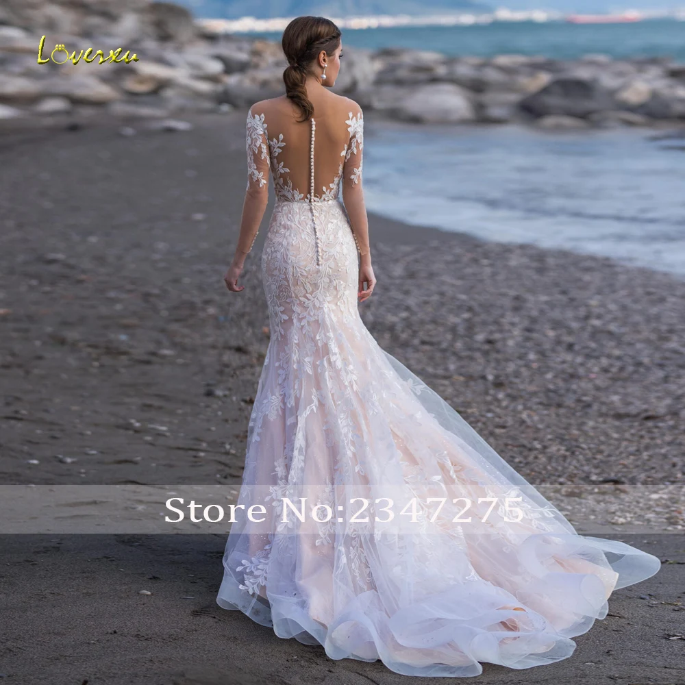 Loverxu Mermaid Wedding Dresses Sweetheart Long Sleeve Robe De Mariee Appliques Vintage Illusion Elegant Custom Made Bridal Gown