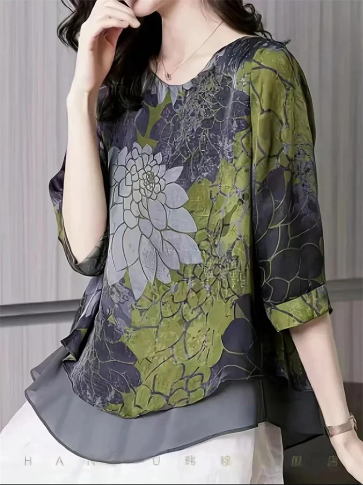 Women Summer Style Blouses Shirts Lady Casual Half Sleeve O-Neck Chiffon blouse Tops