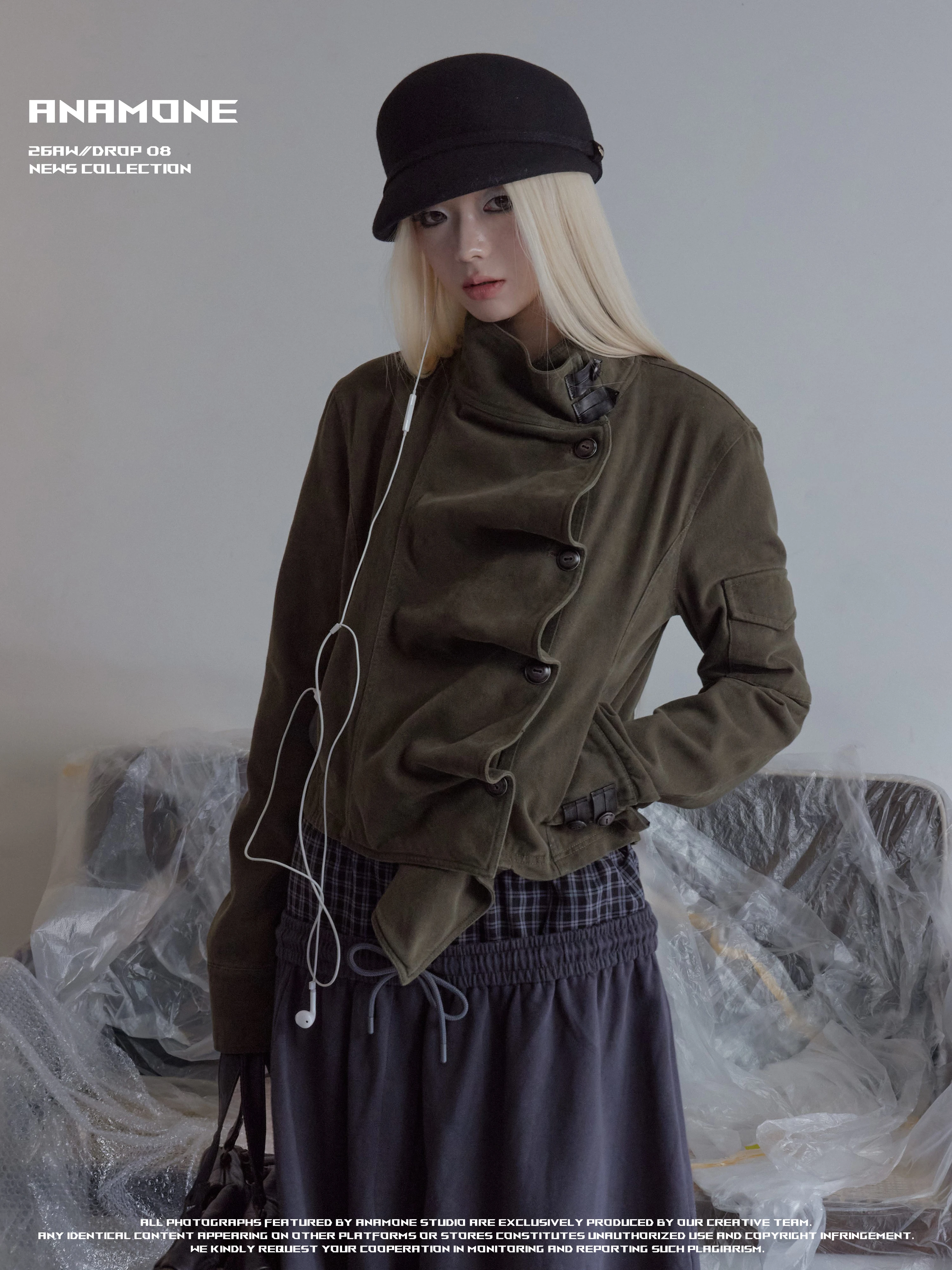 ANAMONE American Retro Design Sense Weathered Deconstructed Stand Collar Short Jacket Women's Autumn New Design Outerwear