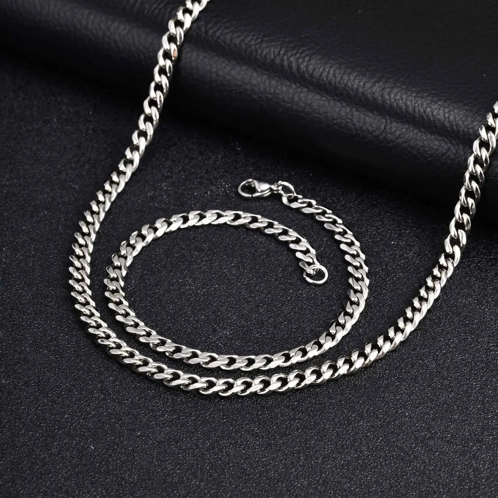 Vnox Stainless Steel 5mm Wide Chain for Men Women Bracelet Necklace Jewelry Set, Silver Color Jewelry Gift Christmas Anniversary - Image 6
