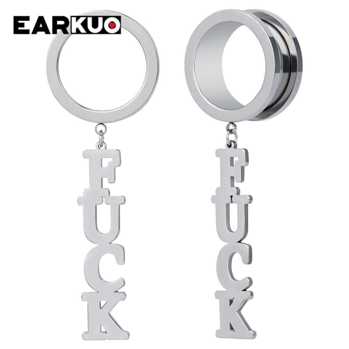 

EARKUO Punk Stainless Steel Dangle Ear Tunnels Letter Pendant Ear Gauges Plugs Stretchers Expander Body Piercing Jewelry