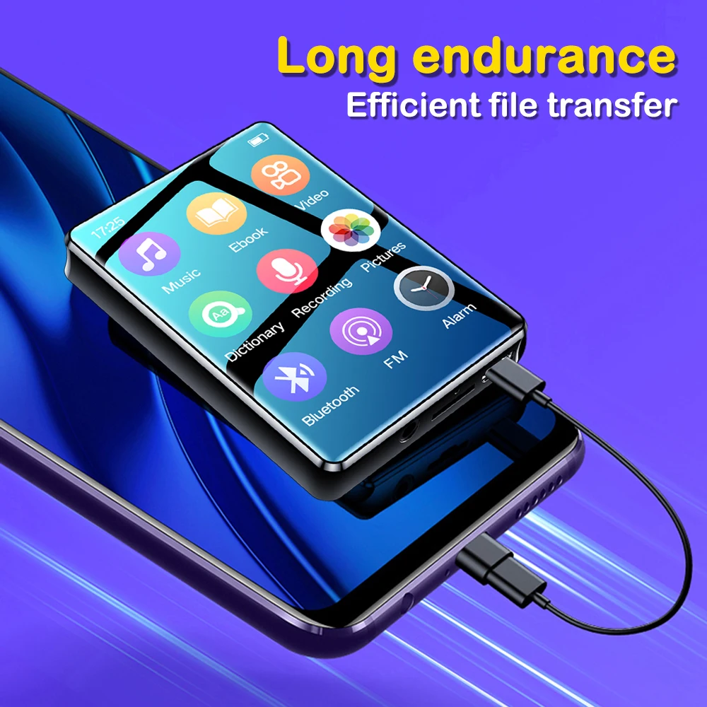 مشغل MP3 بشاشة كاملة، مشغل موسيقى ستيريو هاي فاي بلوتوث، تشغيل فيديو MP4 صغير محمول مع تسجيل راديو FM لـ Walkman