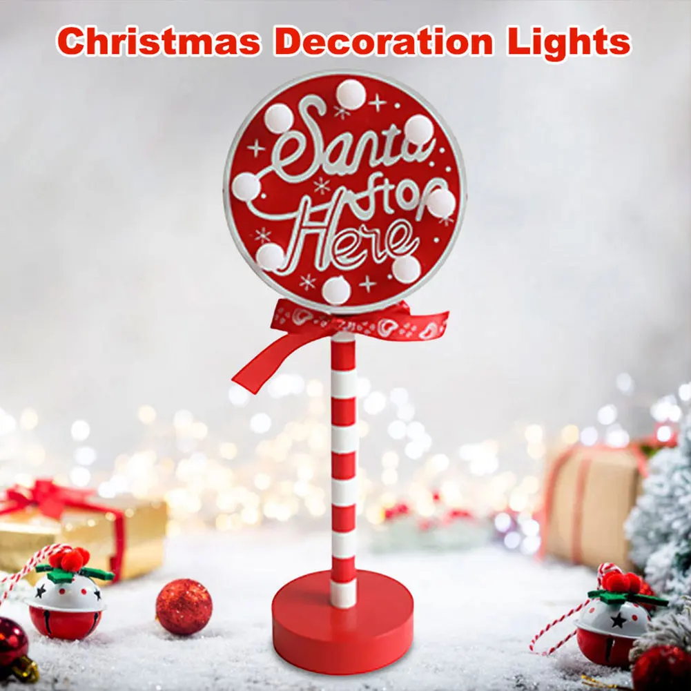 Santa Stop Here Sign LED Light Garden Decor Light Warm Light Xmas Table Decoration Light Up Desktop Ornaments for Home Office