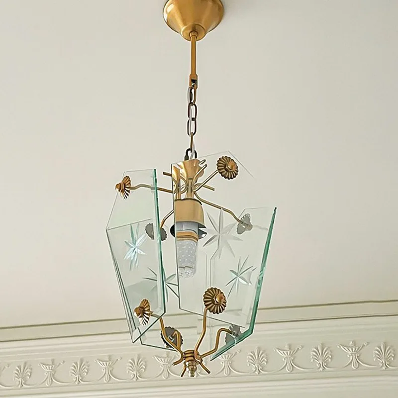 

European Medieval Designer Snowflake Glass Pendant Lights Bedroom Corridor Balcony Creative LED Hanging Chandeliers Luminaires