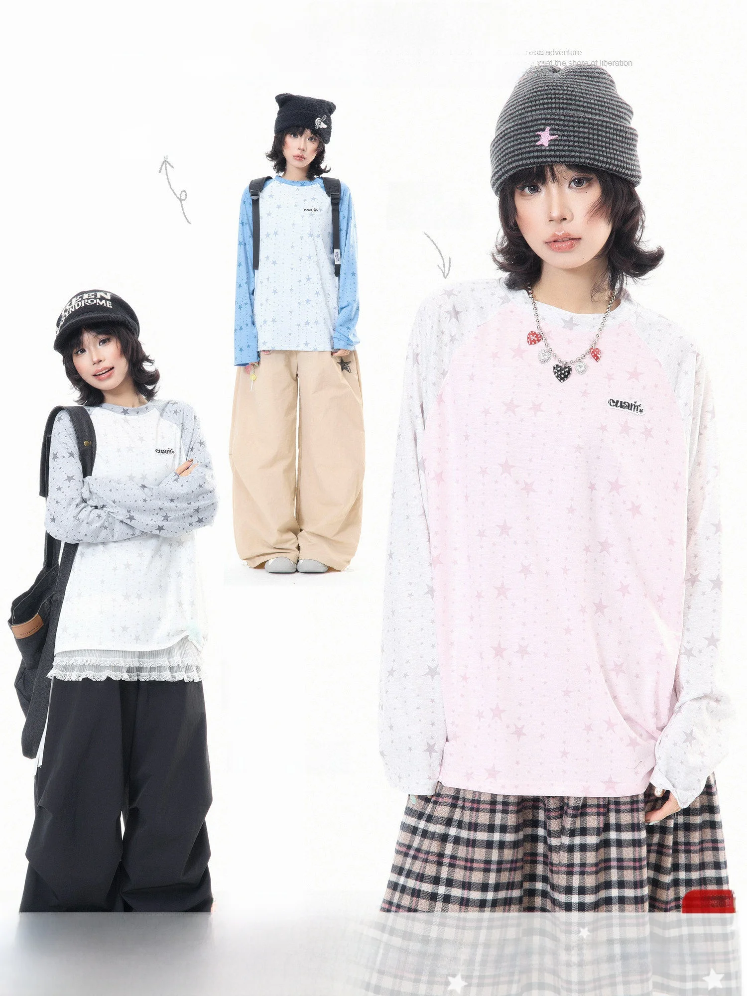 

Свободная женская футболка с длинным рукавом, весенняя повседневная базовая модель с принтом звезд, в корейском стиле, дышащая, из полиэстера