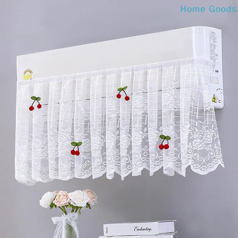 1PC Anti-direct Blowing Air Conditioning Curtain Lace Embroidery Flower Curtain Windproof Dust-proof Hanging Cover Bedroom Decor