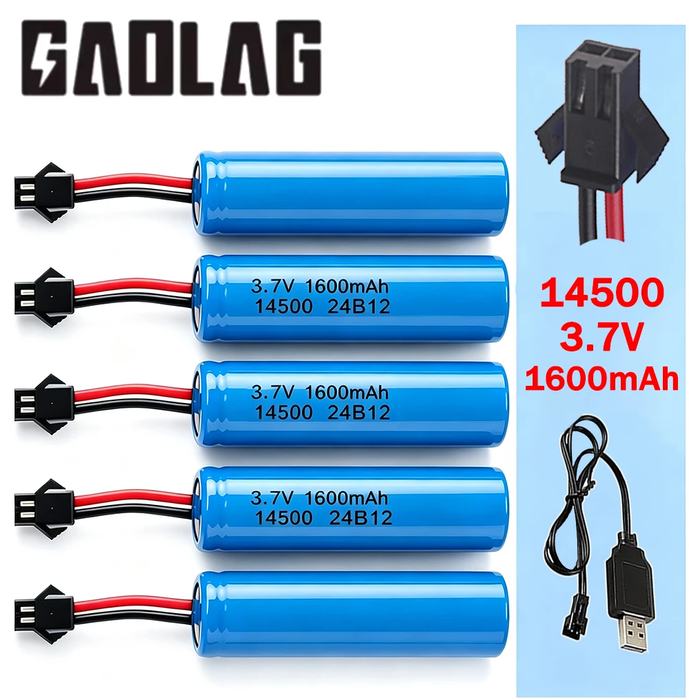 НОВЫЙ Аккумулятор 14500 3.7V с увеличенной емкостью до 1600 мАч, литий-ионный, с зарядным устройством и разъемом SM-2P для радиоуправляемых машинок C2 D828 RC Stunt Dump Car Toys