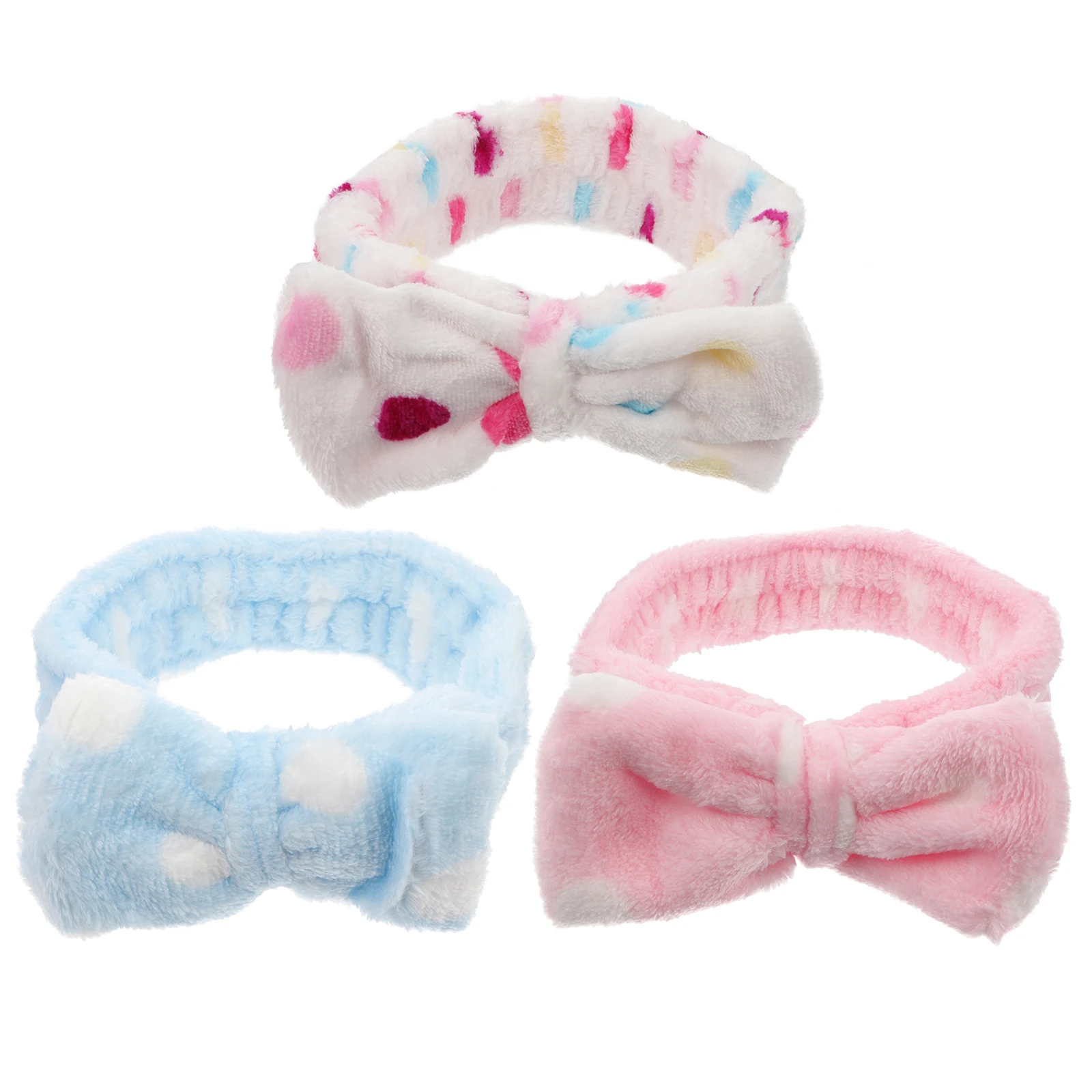 

3pcs Dot Bow Hairband Coral Fleece Headband for Washing Face Bath Skin Care Makeup Elastic Spa Facial Women Shedding Free