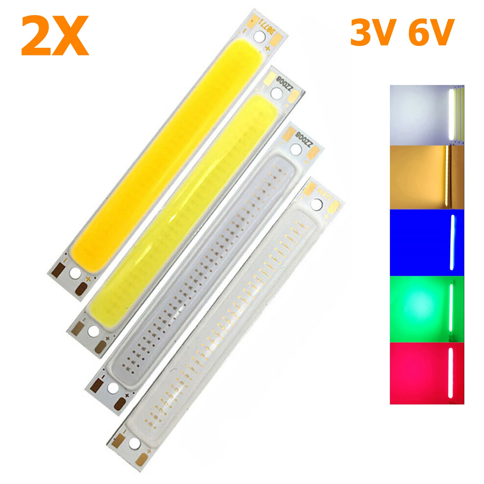 2PCS 60*8mm 3W COB LED Chips Source Board On Lighting Bulb Module 3V Full Parts Bar Chip Single Multicolor Lamp LEDs Panel
