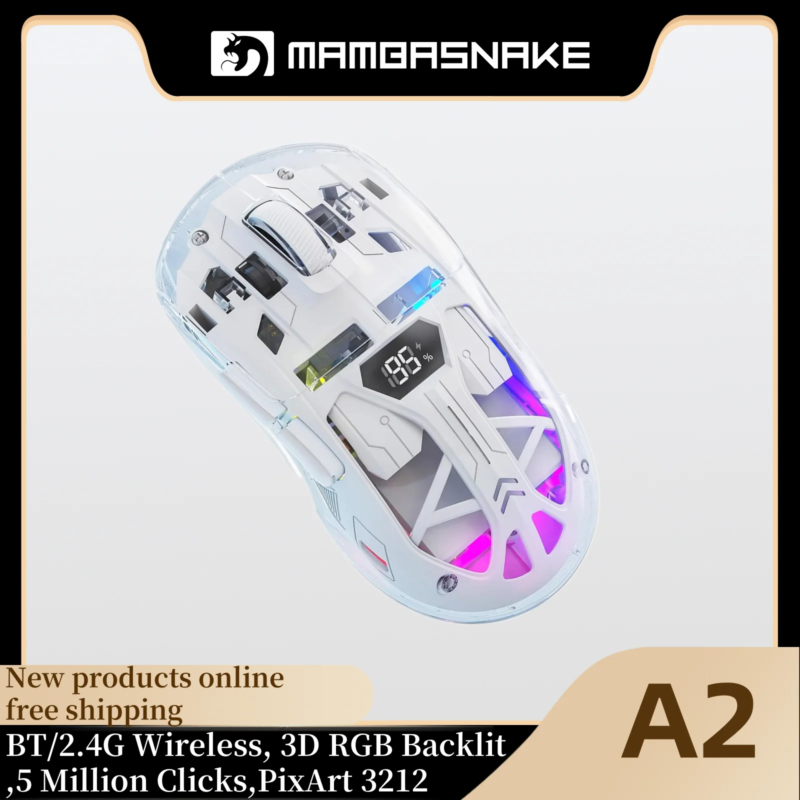 Freewol-a2 mouse sem fio, com display de nível de bateria, bluetooth, 2, 2g, sem fio, para pc