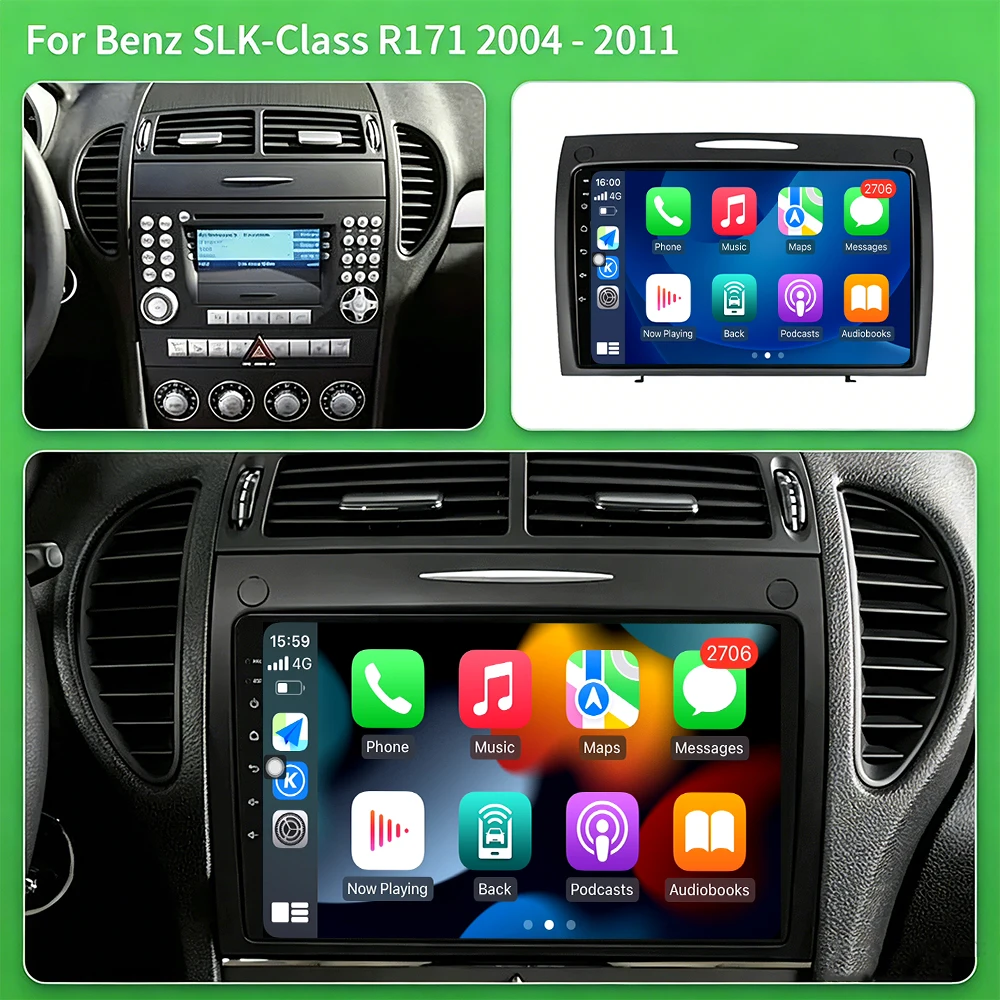 Car Radio Multimedia For Mercedes Benz SLK Class R171 SLK200 SLK280 SLK300 2000-2011 Auto Carplay 4G+WIFI BT DSP Stereo No 2 Din