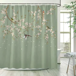 Flowers Bird Shower Curtains Floral Plant Vintage Chinese Style Bath Curtain Set Polyester Fabric Bathroom Decoration with Hooks