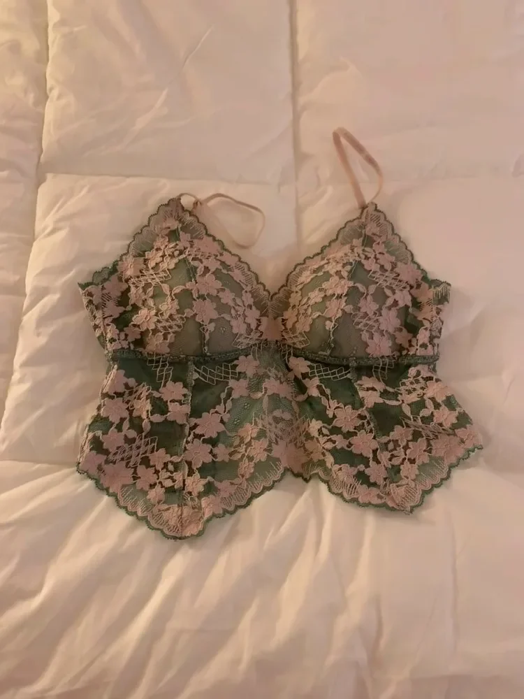 Bra Halter Renda Bordir Prancis Wanita, Bralette Tipis Seksi Musim Panas, Bandeau Cup Kecil Bebas Kerut, Penutup Bra Atasan Tanpa Punggung Modis