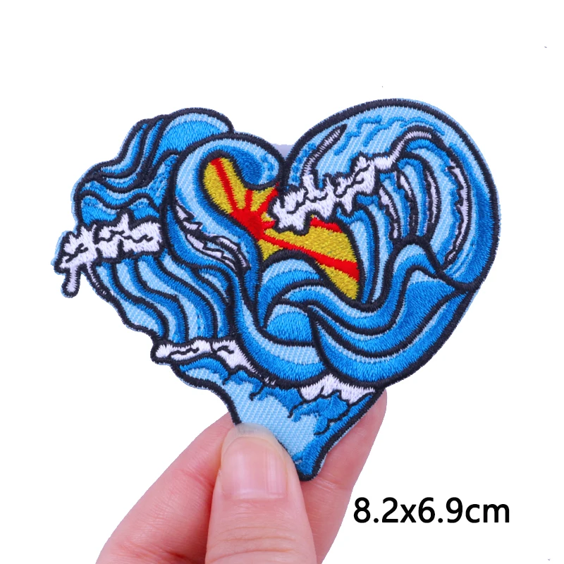 Outdoors Patches for Clothing Thermoadhesive Mountain Badges on Backpack Iron on Patches on Clothes Wave Shark Embroidered Patch