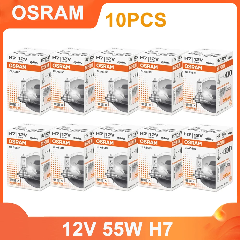 OSRAM CLASSIC H7 64210 PX26d Standard Lamp 12V 55W 3200K White Light Original Headlight Hi/lo Beam Car Halogen Bulb (10 PCS)