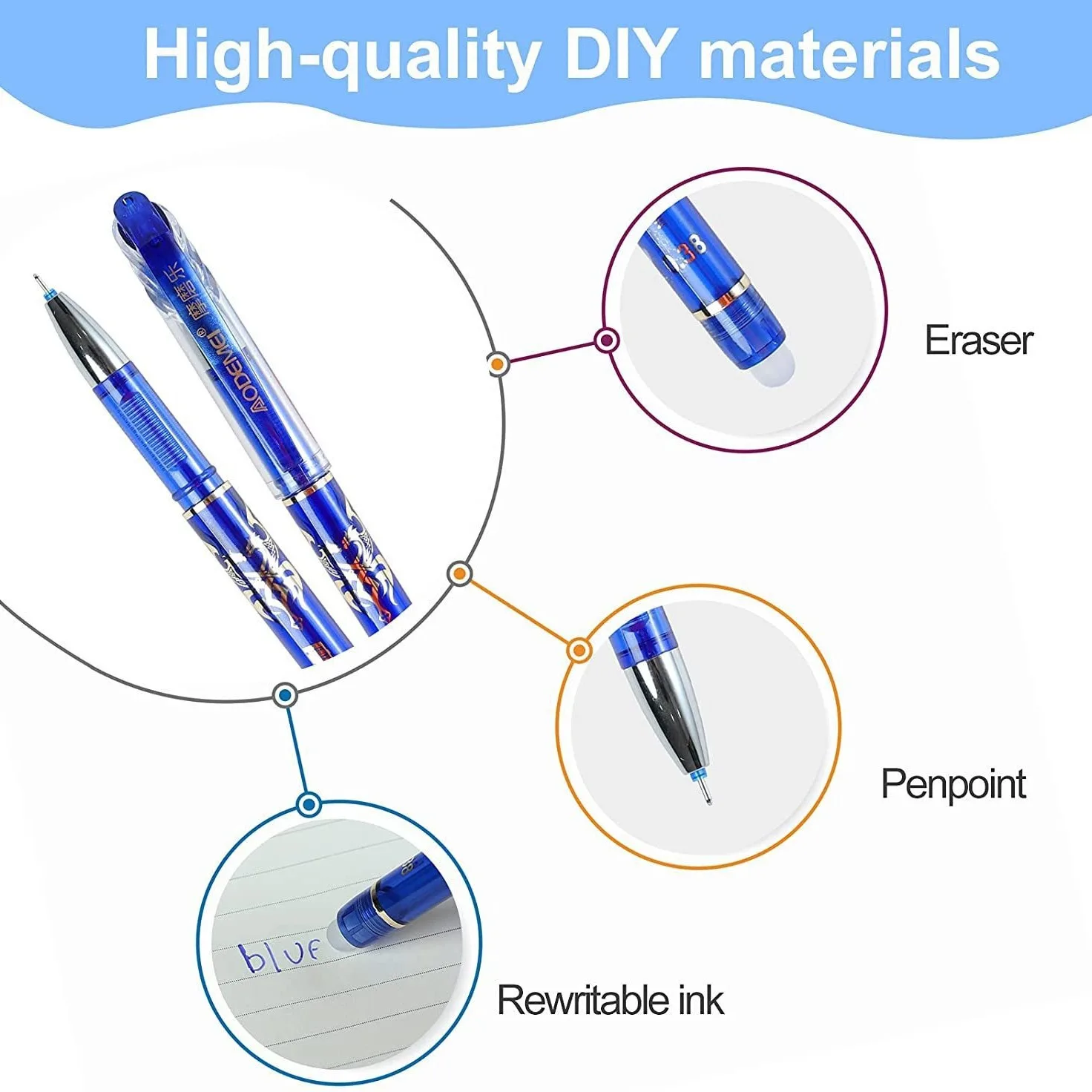 Kawaii Erasable Pens 0.5mm Gel Pen Waterproof Gel Ink Stationery School Writing Supplies for Notebook Office Studentart Supplies