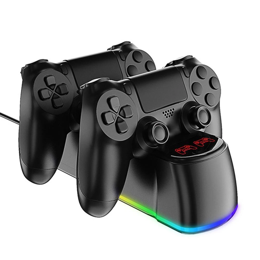 B49C Per controller di gioco Ricarica controller indicatore luminoso a doppio sedile Parte base di ricarica per controller di gioco wireless a luce blu