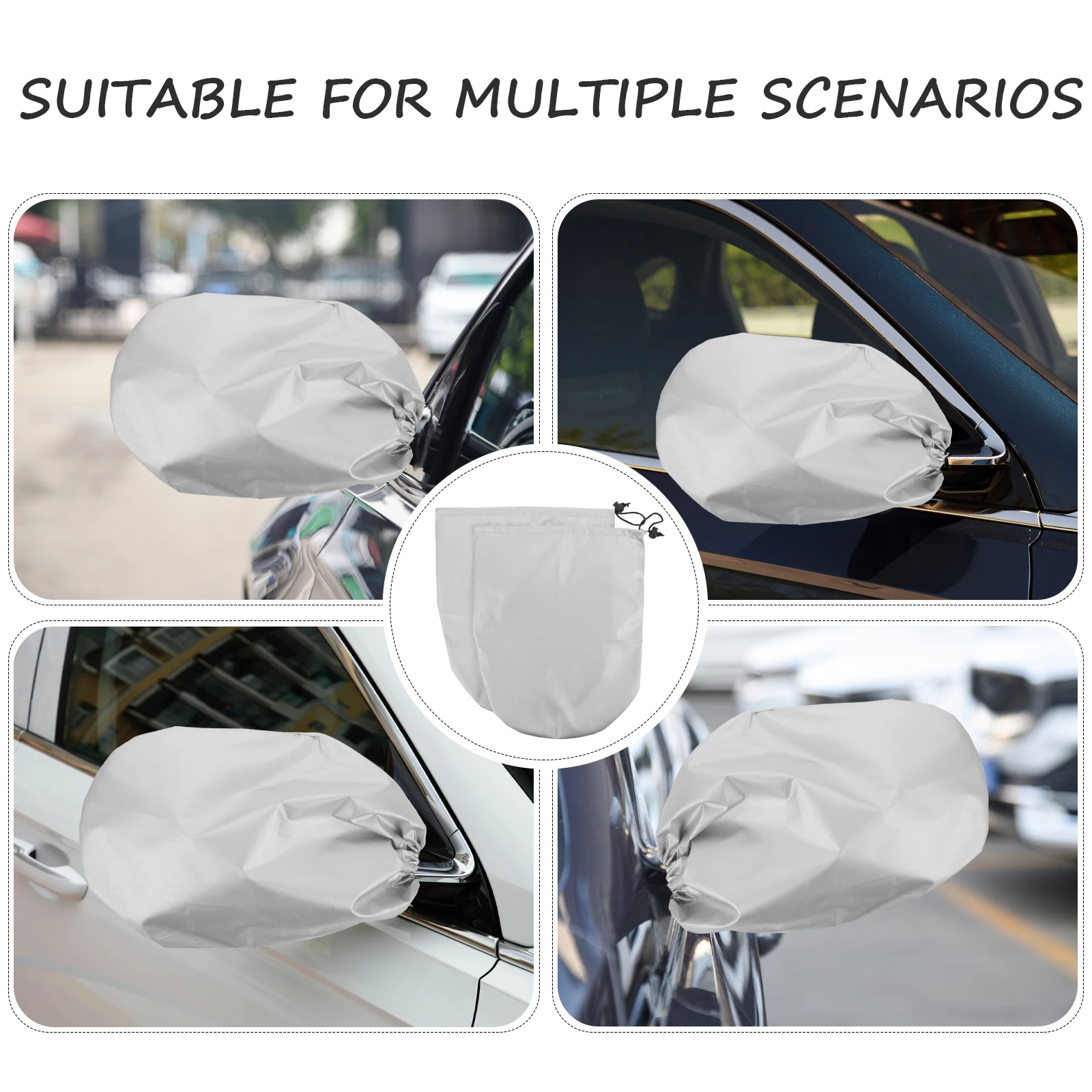 

2 Pcs Car Side Mirror Cover 190T Silver Oxford 27x32cm Dustproof Waterproof Universal Fit Rear View Mirror Covers