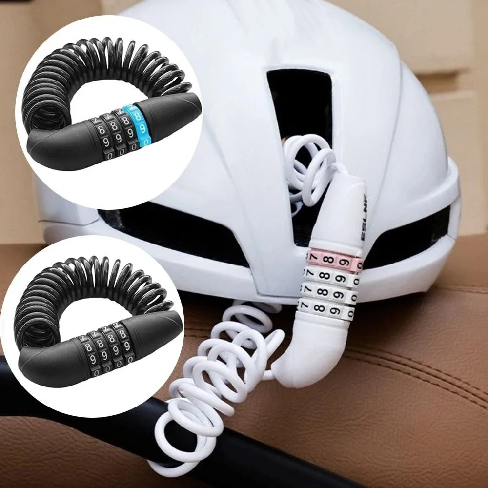 

4-Digit Combination Password Wire Lock Stretchable Safety Helmet Lock Keyless Durable Anti-Theft Security Lock Bike