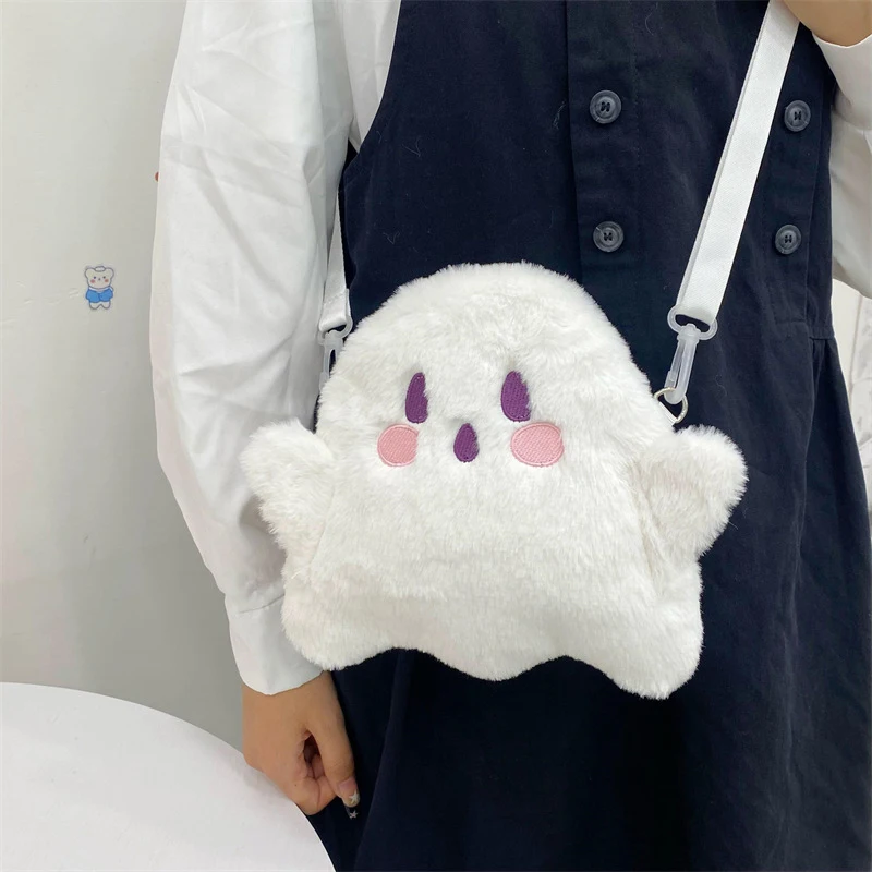 Cute Ghost Cartoon Canvas Bag Plush Bag Fashion Casual All Match Messenger Bag Shoulder Bags Women Bag Purse