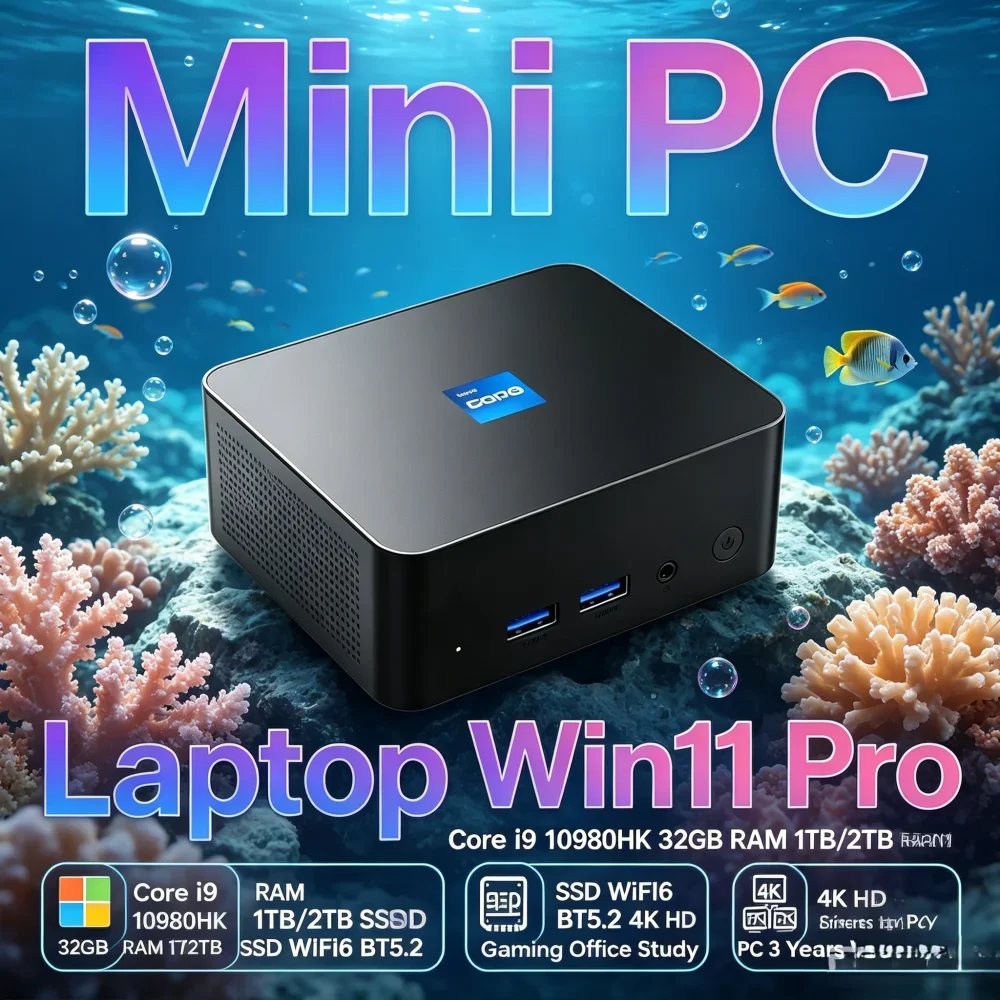 Mini PC Laptop Win11 Pro Core i9 10980HK 32GB RAM 1TB/2TB SSD WiFi6 BT5.2 4K HD Gaming Office Study PC 3 Years Warranty