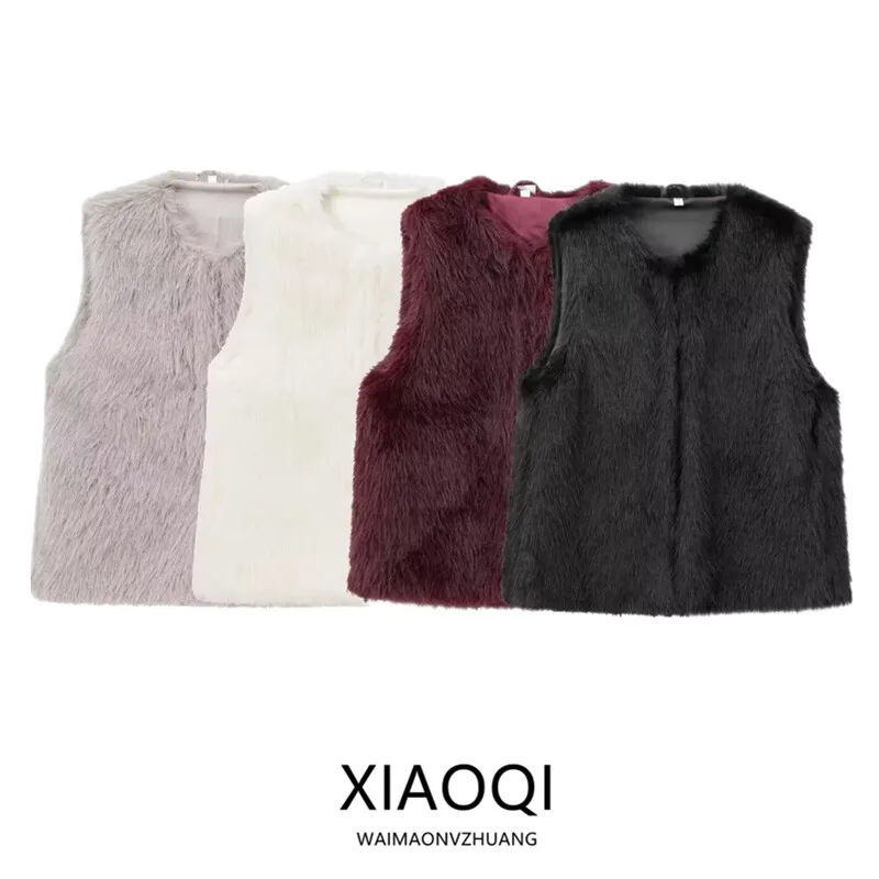 

Осень 2024, женский дизайн, чувственный жилет с эффектом искусственного меха, пальто для поездок на работу, чистый цвет, другой материал, 00% обычная длина