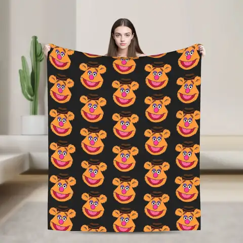 Fozzie Bear Knitted Blankets Fleece Cartoon the Muppets Show Super Warm Throw Blankets for Home Couch Bedspread