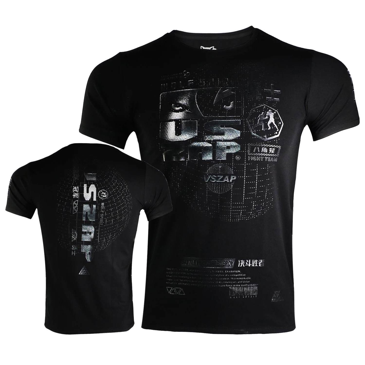 VSZAP Fighting Training Pure Cotton T-shirt MMA Sports Fitness Short Sleeves Elastic Sweatwicking Breathable Jutsu Clothing