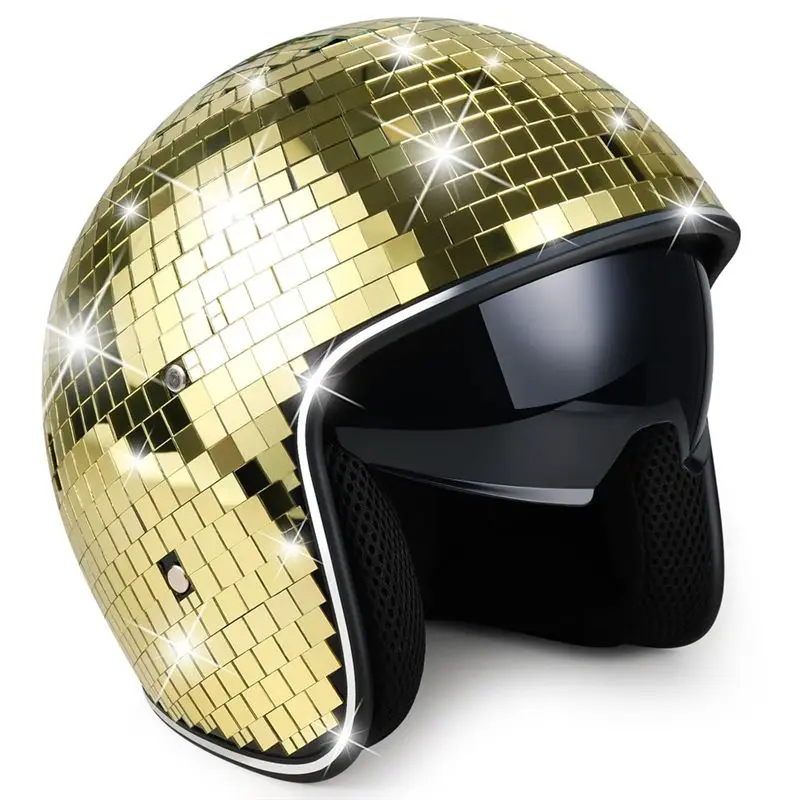 NEW-Disco Ballhelmet Helmet With Retractable Visor Glitter Mirror Glass Discohelmet Punk For Club Party