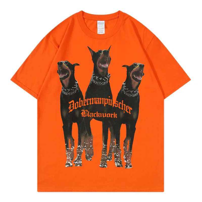 Mens Oversized T Shirt Streetwear Hip Hop Rottweiler Doberman Print Tshirts Harajuku Casual Cotton 2024 Summer Short Sleeve Tees