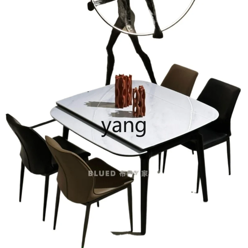 

LH square dining table retractable rock slab dining table solid wood stretching small apartment long table