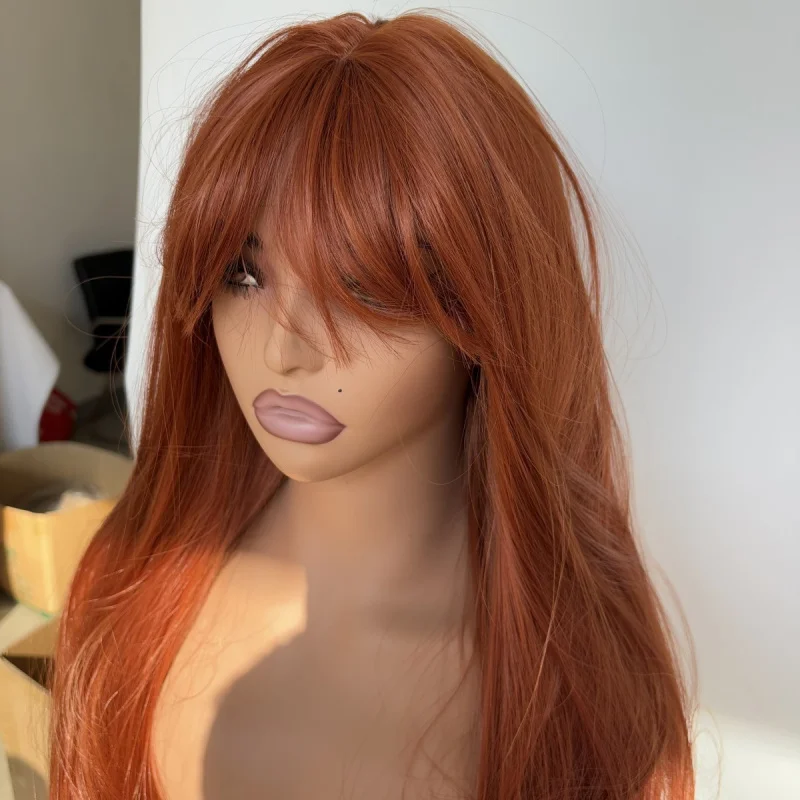 

Copper Red Heat Resistant Synthetic Hair Cosplay Wig With Fringe Long Straight