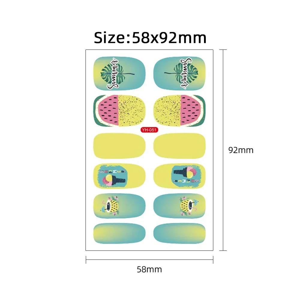 Водостойкая наклейка для ногтей в гавайском стиле, 1 лист/12 шт.
