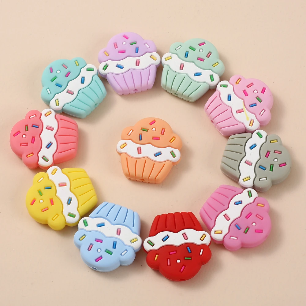 10Pcs 28x29mm Cartoon Cake Shape Silicone Chew Beads For Nursing Teether Jewelry Making DIY Pacifier Chain Necklace Bracelet