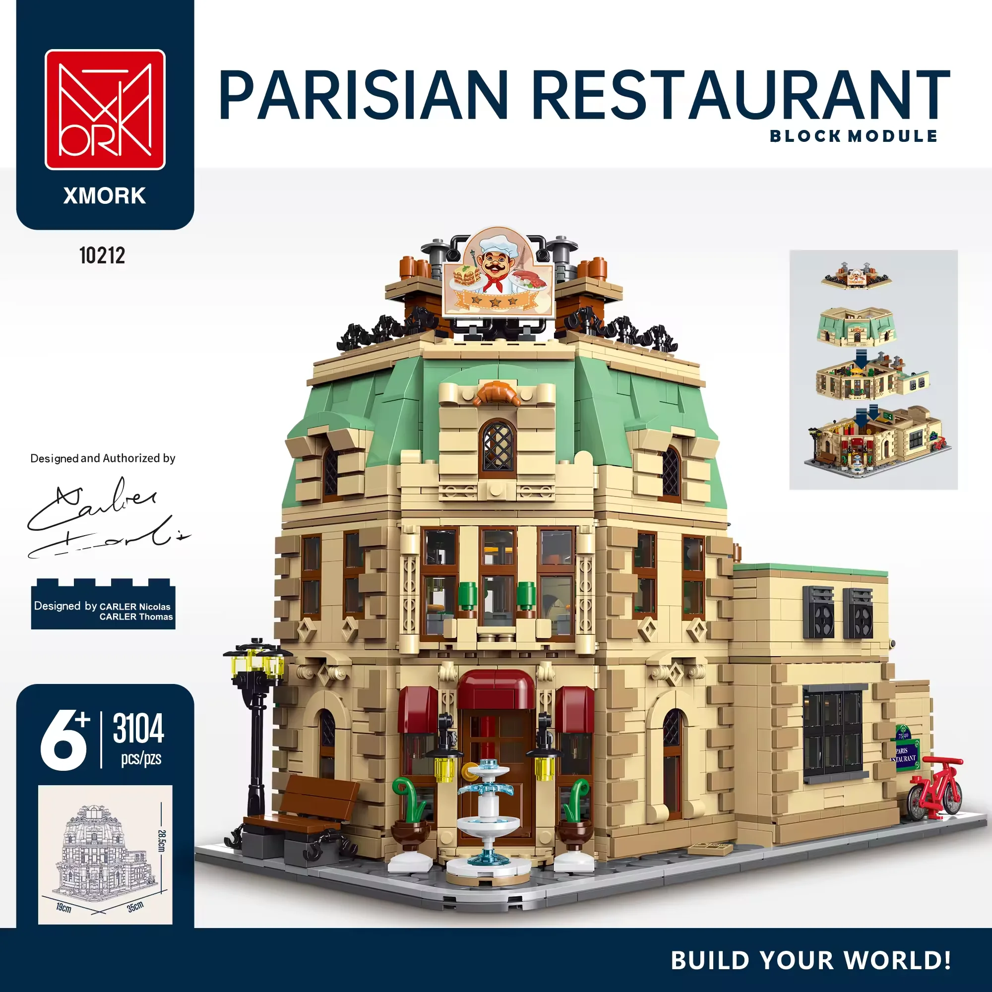 Paryskie Restauracja z Oświetleniem LED, Klocki Budynków, Widok Ulicy Miasta, Architektura Sklepu, Zestaw Modelu z Cegieł, Zabawka dla Chłopców, Prezent dla Dorosłych i Dzieci, 3104 Elementy
