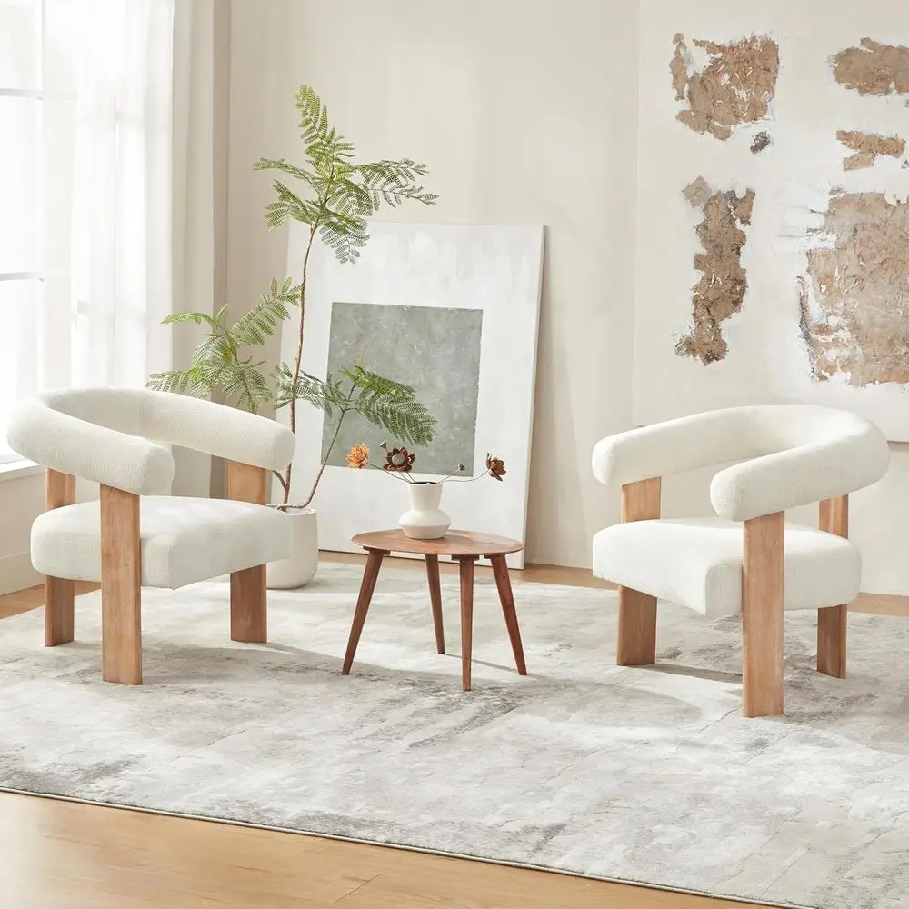 

Accent Chairs Set o 2, ern Upholstered Living Room Chair Armchair with Solid Wood Legs, Comy Barrel Arm Chairs or Living Room Be