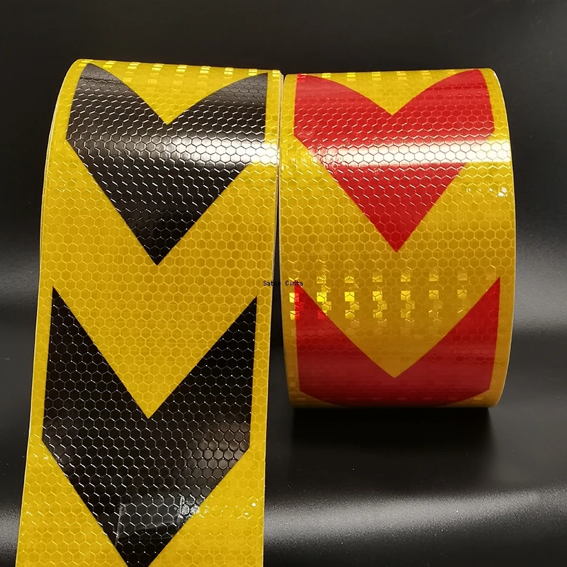 4 Inch*33 FT Arrow Reflective Hazard Safety Warning Caution Tape Black Yellow Red Reflectors Industrial Marking Stickers For Car