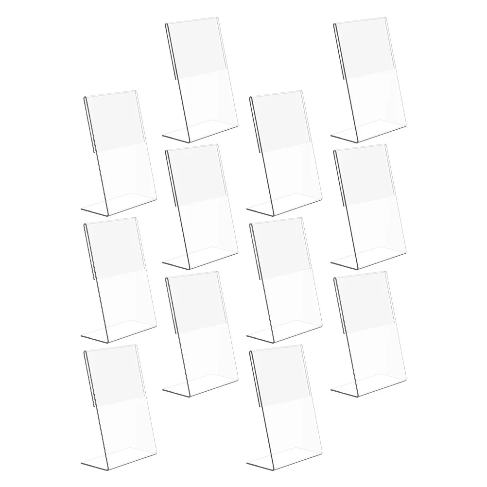 12pçs suportes de sinal acrílico transparente, molduras de números de mesa transparentes, expositores de cartão de menu para casamento, restaurante, conferência