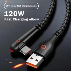 120W USB To Type-C Cable 90 Degree Elbow Mobile Phone Fast Charging For Huawei Mate 40 30 Xiaomi Samsung Phone Charging Cord