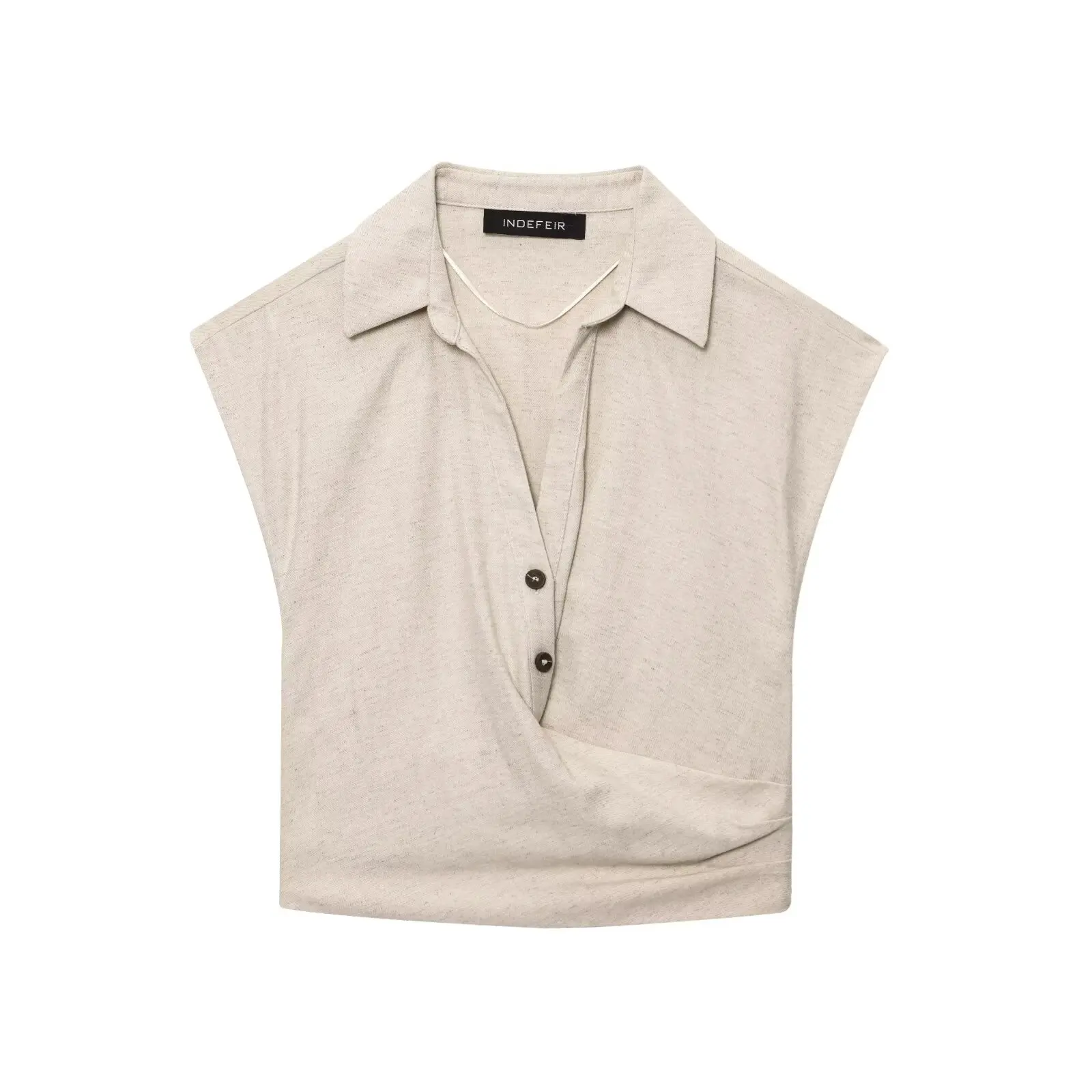 

Zevity Women Basic Turn Down Collar Hem Pleats Blouse Female Chic Sleeveless Buttons Design Vest Shirt Blusas Crop Tops LS9346