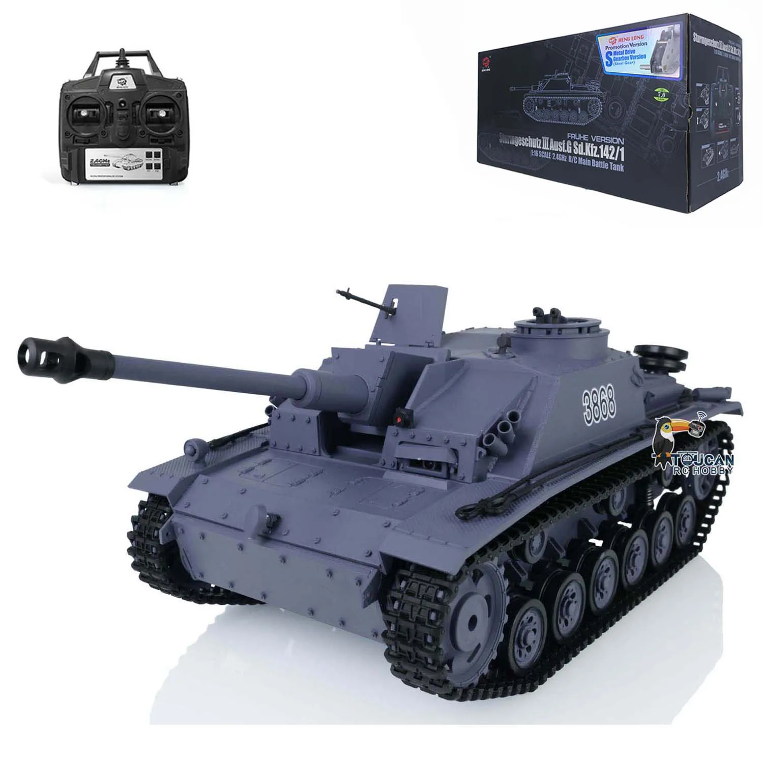 Gift 1/16 Scale 2.4G Heng Long 7.0 Plastic Stug III RTR RC Army Tank Toucan Outdoor Toys for Boys Model 3868 TH17419-SMT8