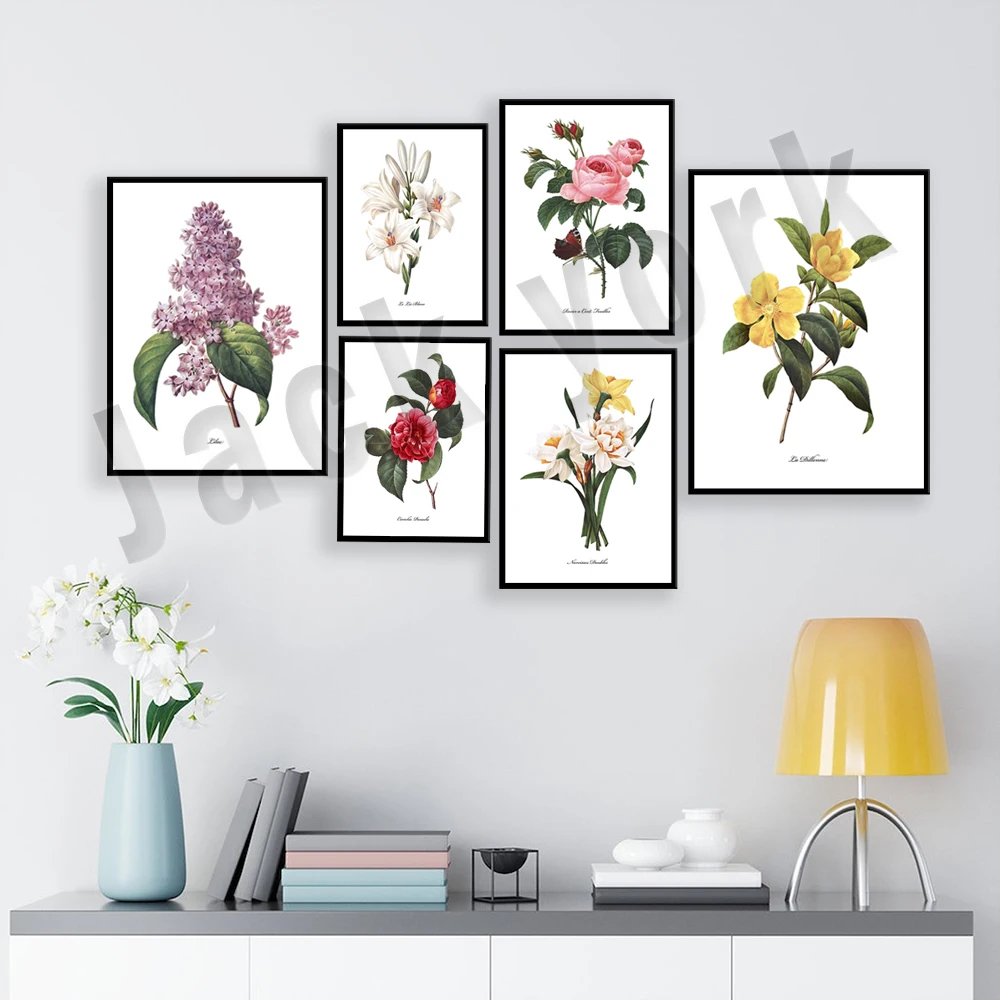 Sweet pea, rose, lily, tuberose, daffodil, marigold, lotus, evening primrose, lilac, french botanical aesthetic floral poster