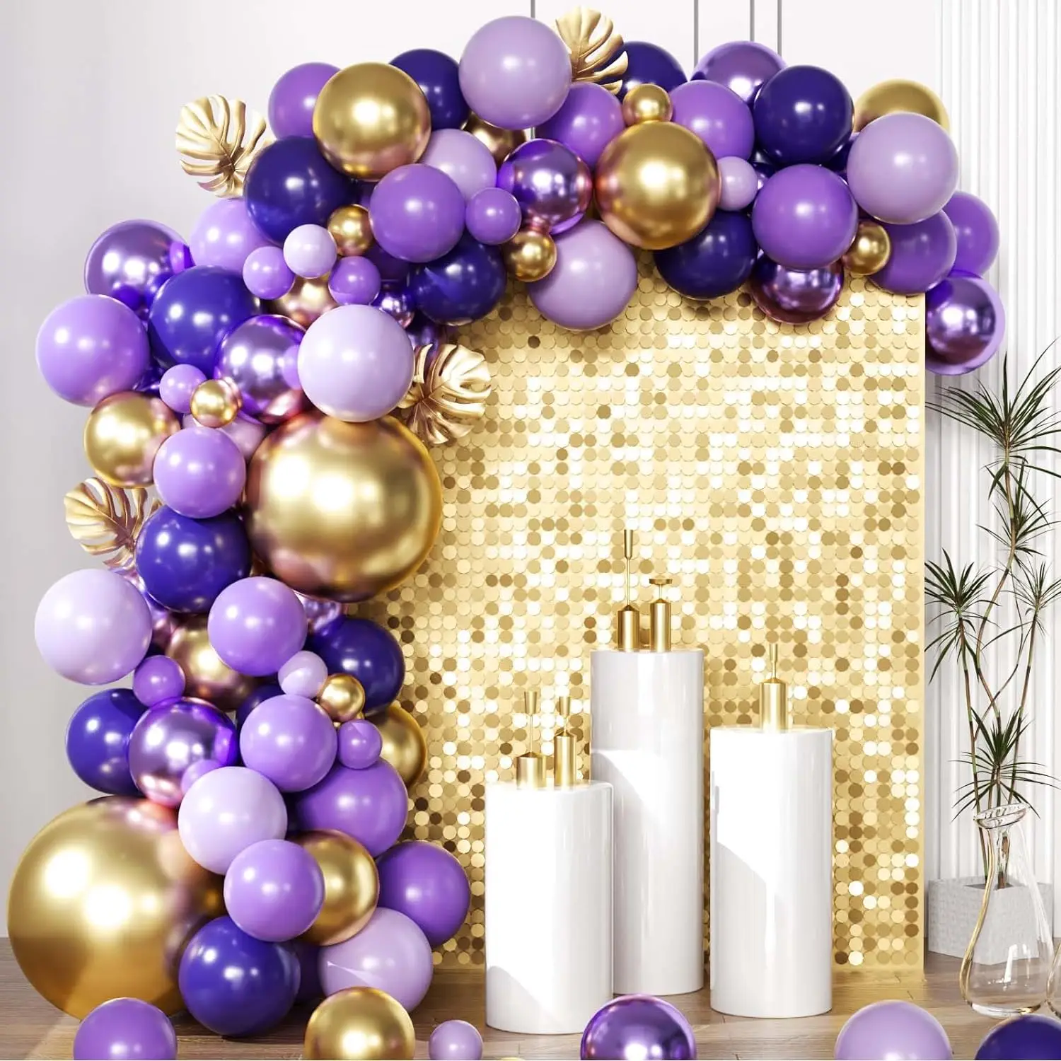 Ensemble de ballons en Latex violet et doré, 151 pièces, adaptés aux fêtes d'anniversaire, aux mariages, à la décoration des fêtes de la saint-valentin