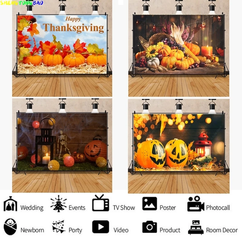 Vinyl Halloween Background Autumn Pumpkin Farm Haystack Fallen Leaves Baby Portrait Photography Studio Prop Background  NG-04