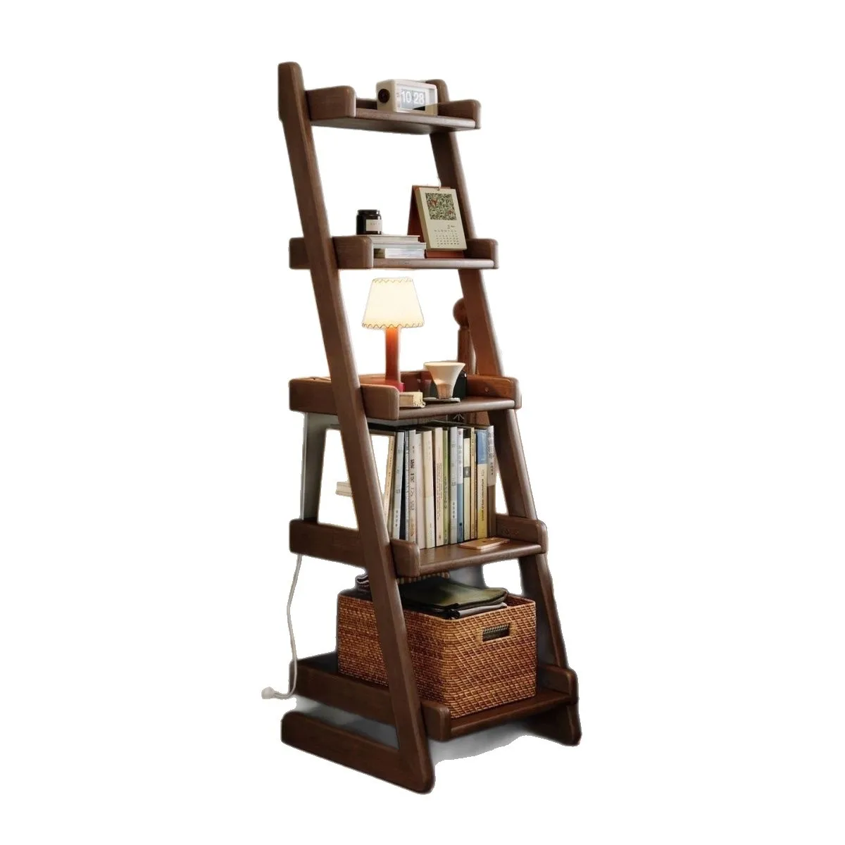 Solid wood trapezoidal shelf Floor-to-ceiling multi-layer storage frame Ladder display stand