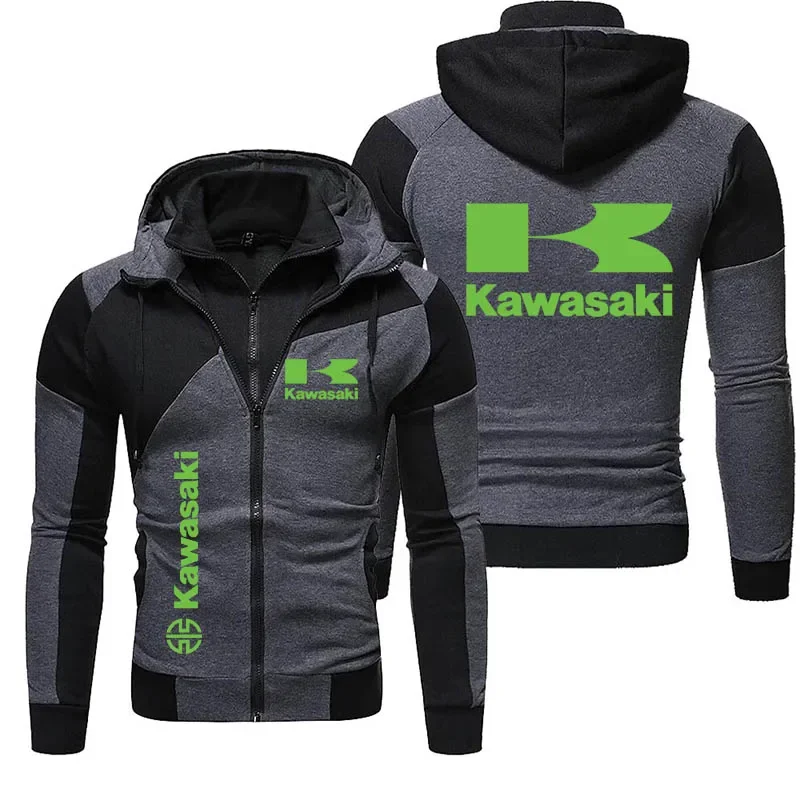 

2025 New Hoodie Jacket Kawasaki Logo Printed Minimalist Jacket Winter Men's Thick Warm Double layer Zipper Jacket Coat
