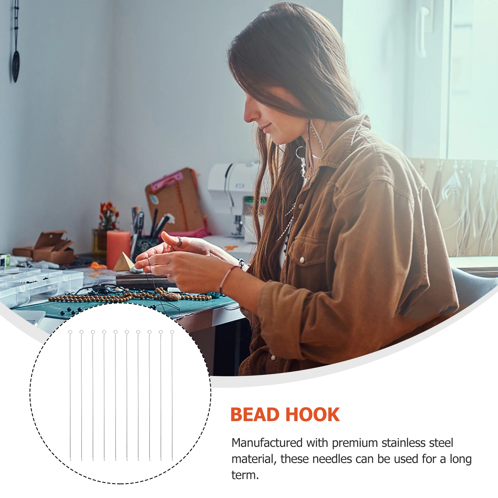 

10 Pcs Beading Tools Needles for Designs Jewelry Accessories Making Silver Stainless Steel Beads