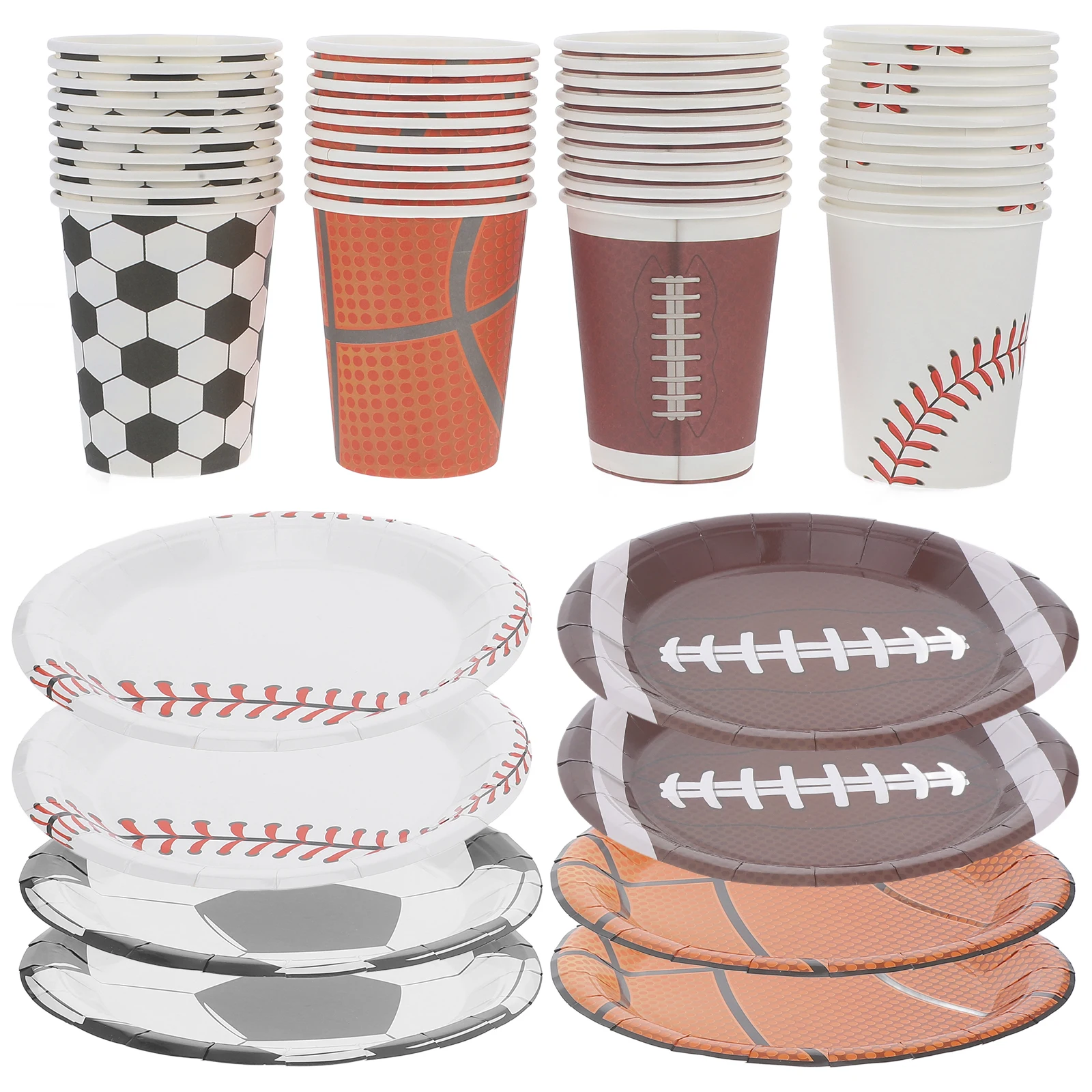 

1 set Sports Ball Tableware Party Supplies 7 Inch Plates Paper Cups Olive Soccer Basketball Baseball Disposable